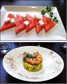 Photo restaurant paris Le Pearl - Feta/past�que fra�che et Tartare mangue/citron vert/gambas grill�e