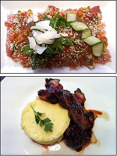 Photo restaurant paris Le Pearl - Carpaccio de thon et Canard r�ti au miel