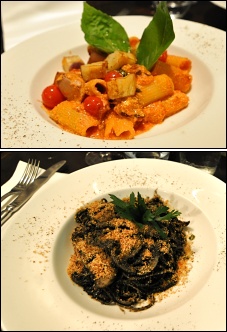 Photo restaurant paris Les Amis de Messina - Rigatoni alla norma et Linguine al nero di seppia
