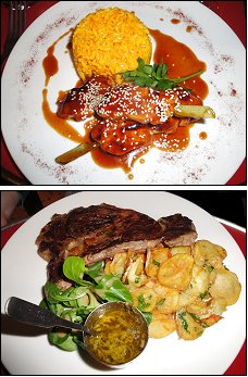 Photo restaurant paris L'Atelier d'Alexandre - Brochettes de poulet laqu� et Pi�ce du boucher