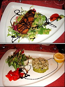 Photo restaurant paris Au Gros Caillou - Fondant de mozarella et Tartare de St Jacques sur purée de pois