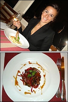 Photo restaurant paris Le Carré de Marguerite - Kareen et ses raviolis de Gambas,<br>puis Sauté de bœuf aux poivrons