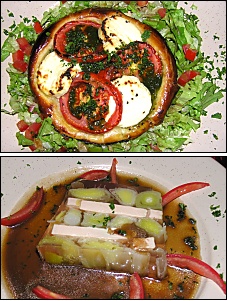 Photo restaurant paris Le Coin des Amis - Tartelette au chèvre<br>et terrine de poireau au foie gras