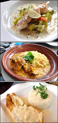 Photo restaurant paris Le Coin des Artistes - Brochette de Saint-Jacques, curry d'agneau et saumon en feuilleté.