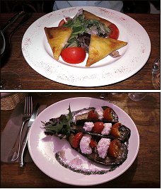 Photo restaurant paris Les Combustibles - Millefeuille d’aubergines et Sammosas ch�vre-miel