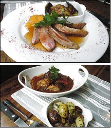 Photo restaurant paris L'Ere du Temps - Filet de canette aux pêches et Suprême de pintade