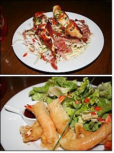 Photo restaurant paris Le 13 - Brochette de poulet aux épices et <br>Croustillant de gambas.