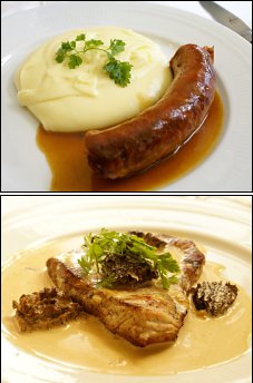 Photo restaurant paris Le Chardenoux de Cyril Lignac - Saucisse de pays aligot et escalope de veau � la cr�me de morilles.