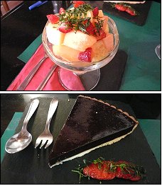 Photo restaurant paris Les Fontaines - Salade de fruits et Tarte au chocolat