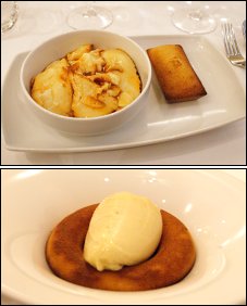 Photo restaurant paris Maxan - Crème caramel et son financier suivi d'un sorbet de compote de pommes