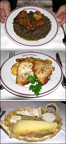 Photo restaurant paris Le Thoumieux - Salade de rillons de veau de lait aux lentilles<br>Confit de veau de lait et pommes rissol�es<br>Plateau de fr�mages