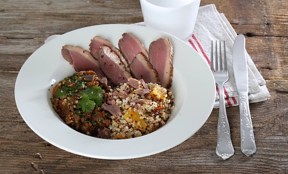 Restaurant Farago - Duo de canard Label Rouge des Landes, Quinoa aux agrumes et légumes en Caponata