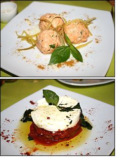 Photo restaurant paris Au Petit Caprice - Vapeur de truite au citron confit et<br>Sablé de tomate et chèvre en millefeuille.