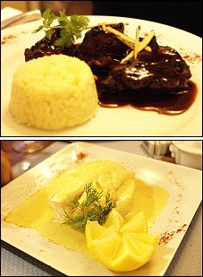 Photo restaurant paris A l'Impasse - Travers de porc rôti au miel<br>et filet de morue fraîche à la crème d’ail doux