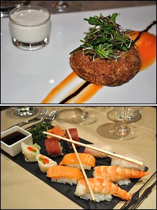 Photo restaurant paris Marriott Champs Elysées - Gâteau de crabe et sushis maison
