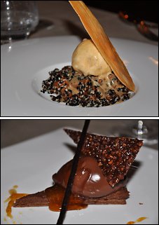 Photo restaurant paris Marriott Champs Elysées - Quenelle onctueuse au chocolat et cascadine de patate douce.