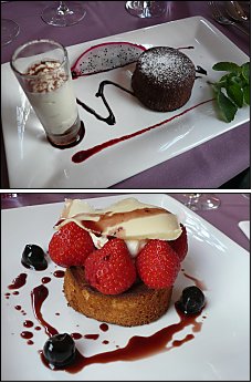 Photo restaurant paris O Batignolles - Moelleux aux 2 chocolats et Sablé aux fraises et mascarpone