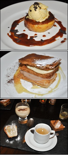 Photo restaurant paris O'Gamines - Demi pomme tiède caramélisée, Millefeuille chocolat-vanille, café gourmand