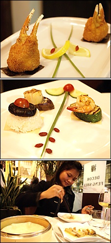 Photo restaurant paris Zen Garden - Pinces de crabes farcies, fleur de zen<br>et le foie gras flambé à rouler dans ses crêpes.